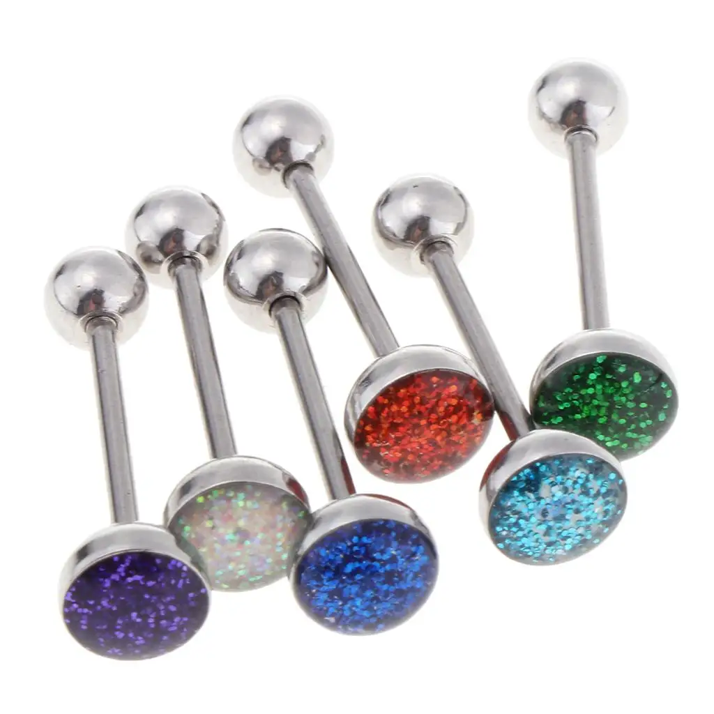 3-6pack 6 Pieces Stainless Steel Navel Ring Lip Tongue Belly Bar 14 Gauge