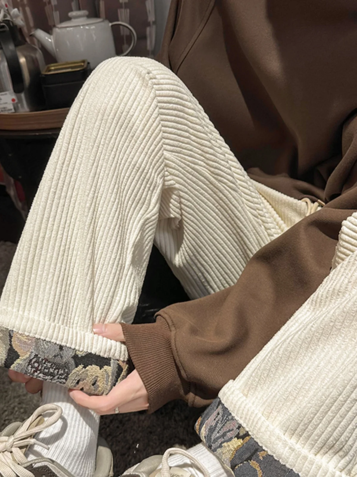 

Corduroy Men's Casual Pants Autumn Winter New American Sle Trendy Brand Vintage Straight Leg Sweatpants Cuffed Loose Fit