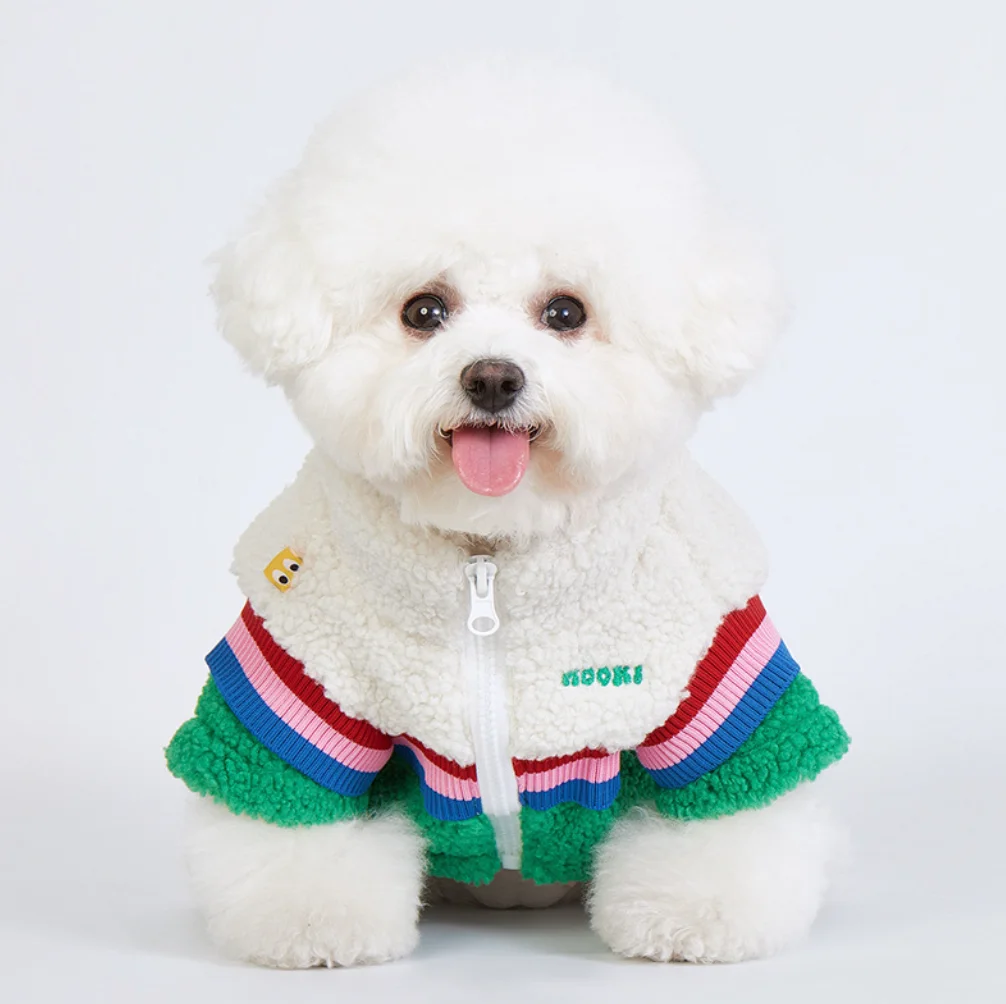 Thickened Fleece Coat for Dogs and Cats, Retro Zipper Jacket, Small and Medium Dog Outwear, Pet Costume Clothes, Winter