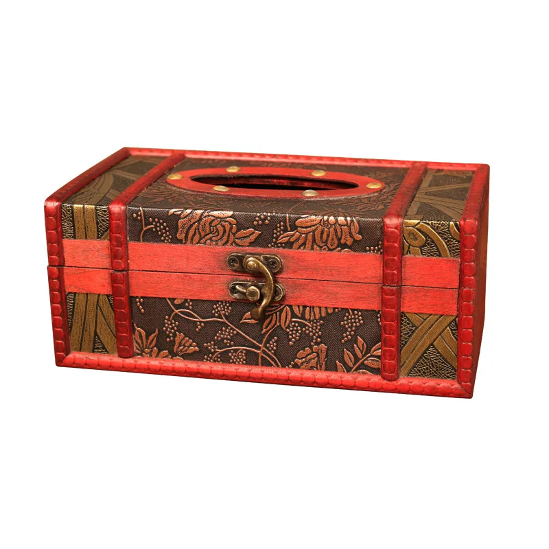 

Retro Wooden Tissue Box Holder Multifunctional Vintage Design Distressed Finish Home Decorative Storage Dispenser For