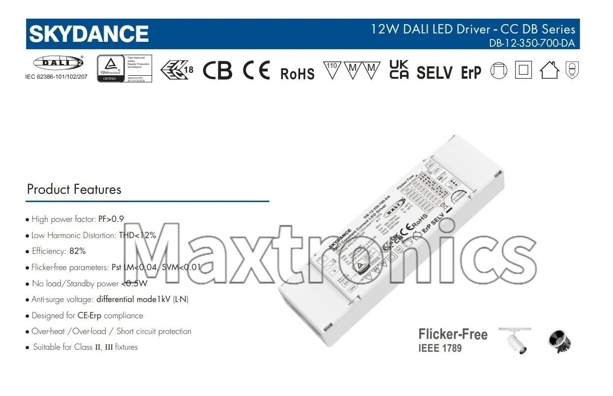 LED Light 12W DALI Dimmable Constant Current LED Driver 100-450mA /350-700mA  DB-12-100-450-DA/ 350-700-DA DALI Power Supply