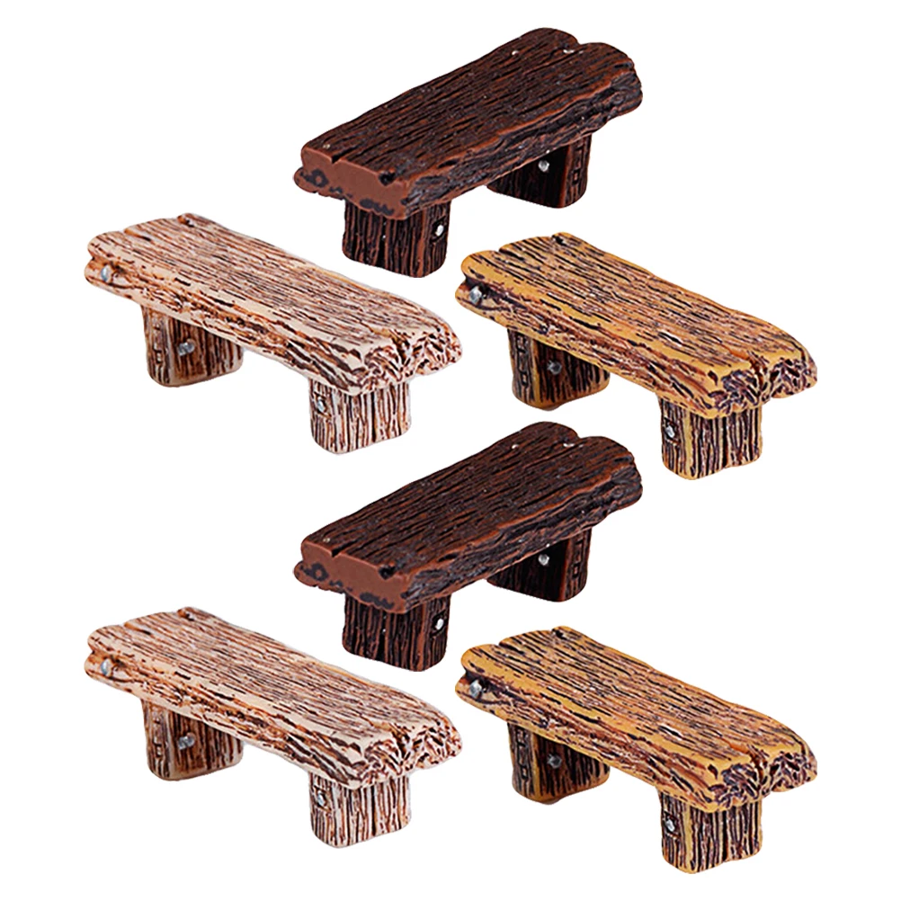 

6pcs Mini Stool Ornaments Resin Crafts Miniature Decorative Figurines For Home Desktop Garden Flowerpot Wood Style Adornments