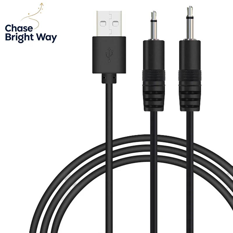 USB to AUDIO DC 2.5mm Charging Cable Vibrator Charger Cord for Rechargeable Wand Massager(Black 24AWG)