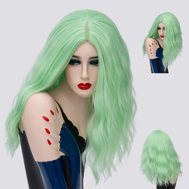 MSIWIGS Short Wavy Green Wigs Cospaly Synthetic Wig for White Women High Temperature Fiber Free Hairnet