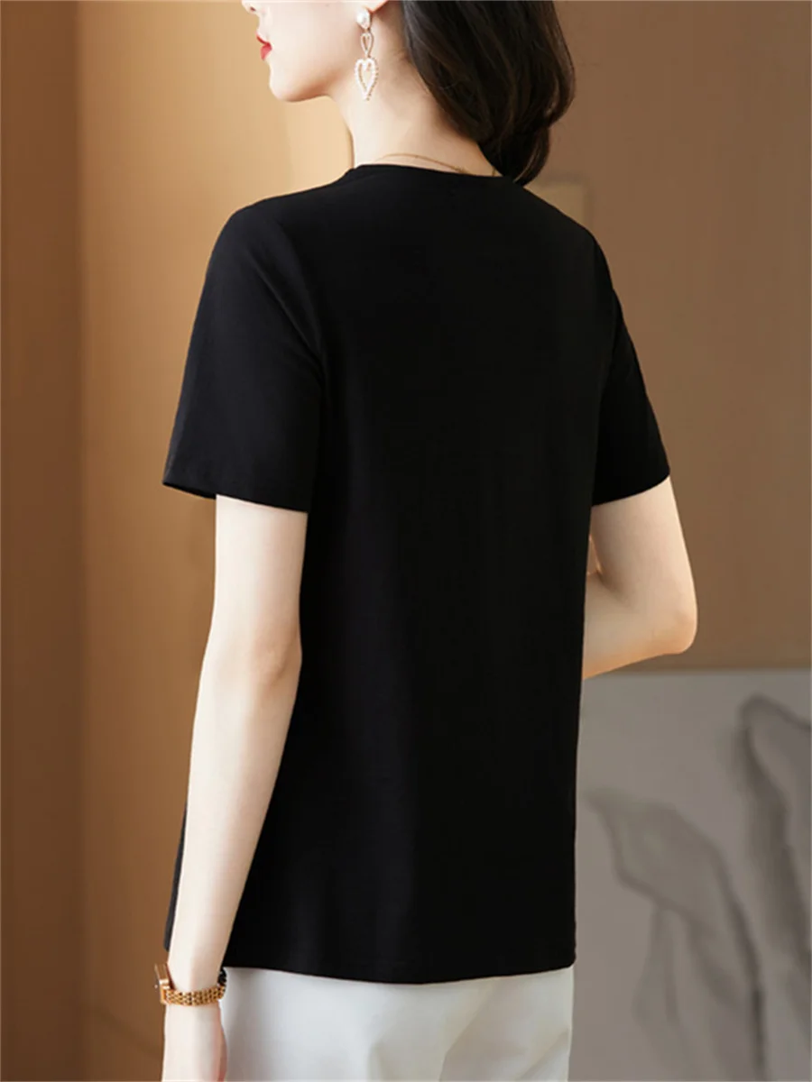 Women Spring Summer Blouses Shirts Lady Fashion Casual Short Sleeve Turn-down Collar Solid Color Black Blusas Tops CT0229