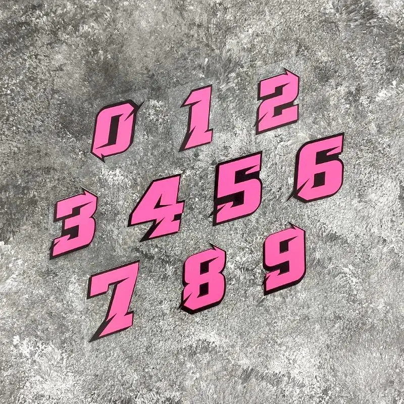 1PC Pink 0-9 Number Waterproof Vinyl Motorcycle Stickers Scratch Cover for Fuel Tank Helmet Electric Scooter Bike Body