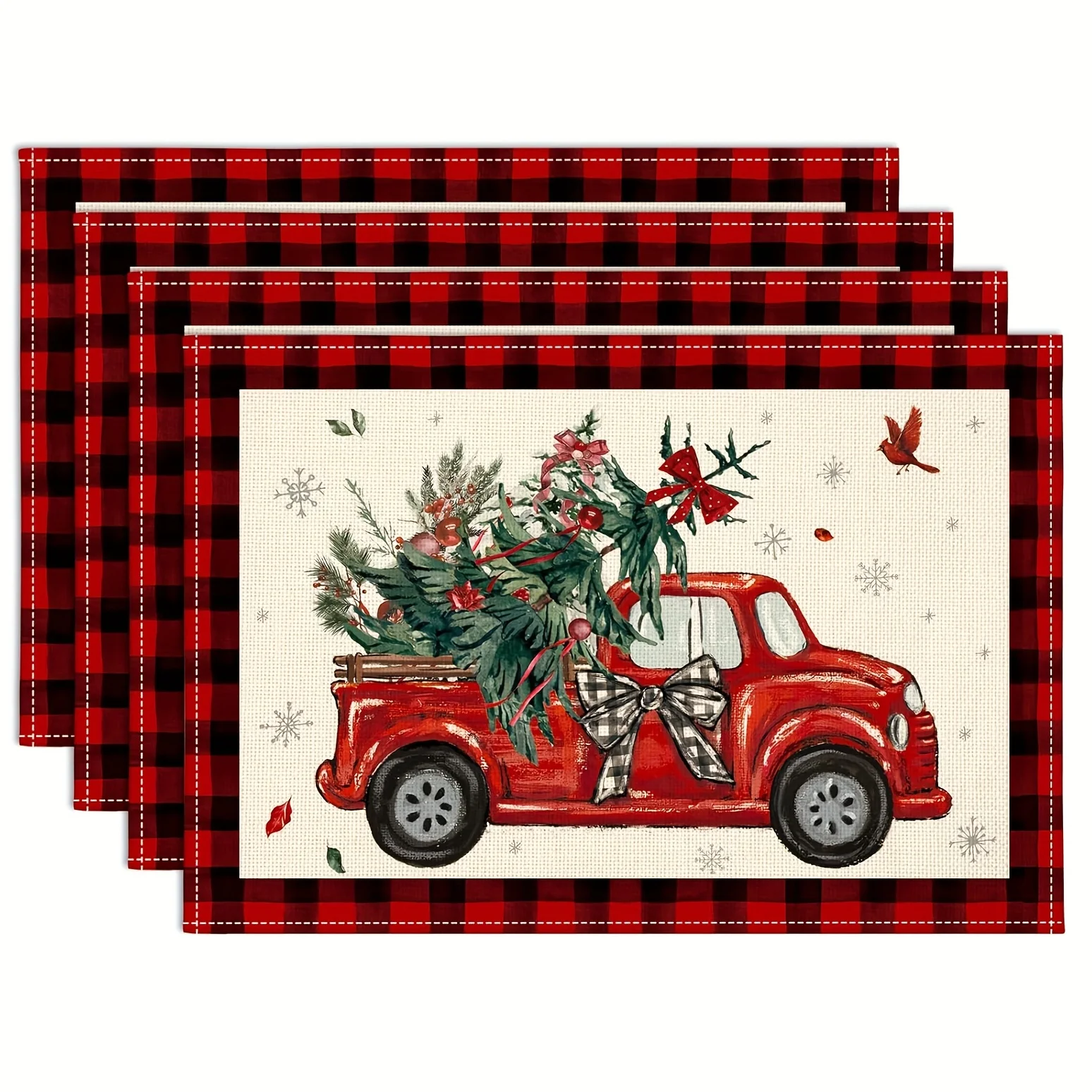 Vintage Red Christmas Truck Placemats Holiday Indoor Table Setup Winter Gathering Casual Family Dinners Table Decor
