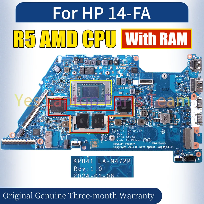 LA-N472P For HP 14-FA Laptop Mainboard R5-001358 With RAM Notebook Motherboard