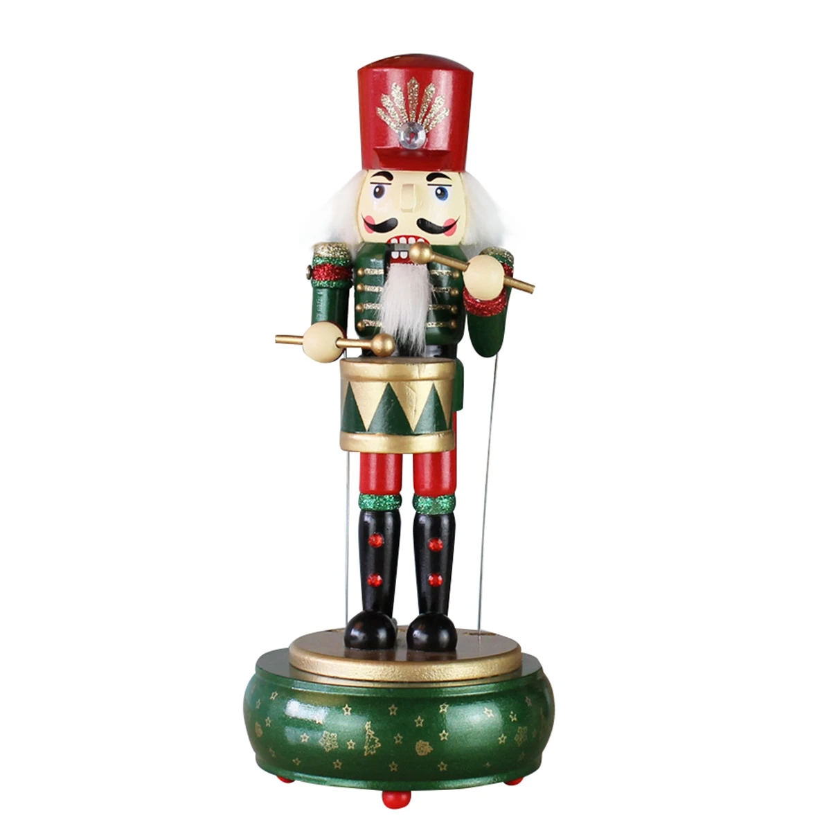 36Cm Christmas Nutcracker Kids Birthday Home Decoration Music Box DIY Wooden Nutcracker Toy Crafts,Green