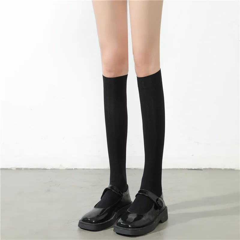 Women Solid Velvet Knee Length Socks Thin and Sexy Slimming and Versatile Long Leg Socks Summer Black White Sexy Slim Stockings