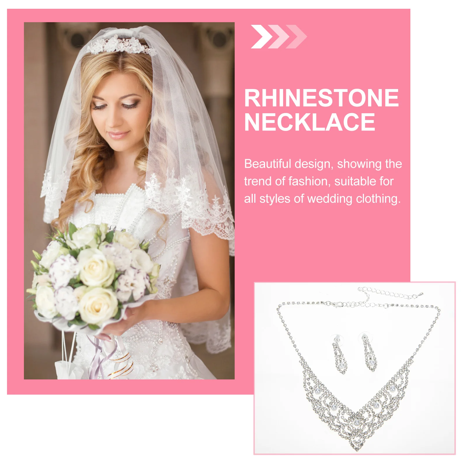 

1Set Pearl Rhinestone Necklace Earrings Set Wedding Bridal Jewelry Party Accessories Durable Fashion Rhinestone Necklace
