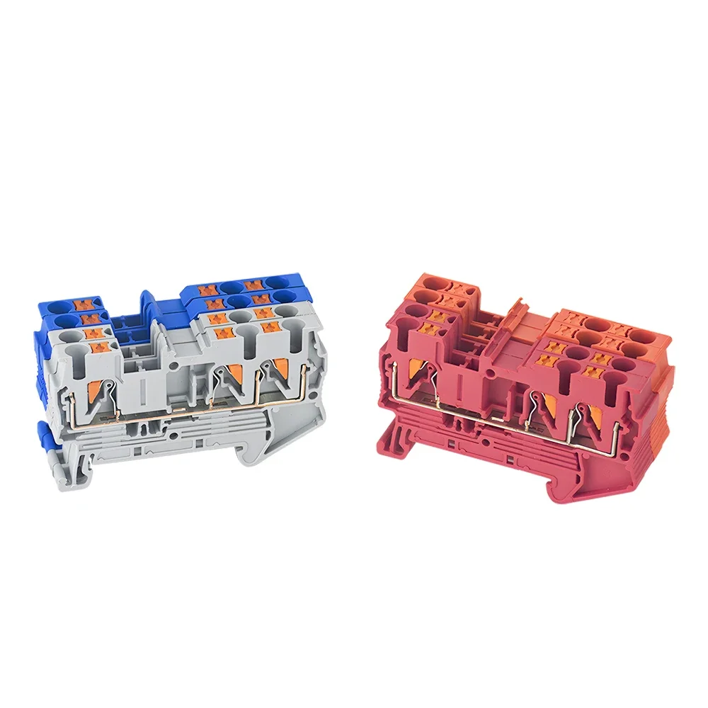 50pcs PT 2.5-Twin 3 Din Rail Terminal Block Mount Conductors Push In Spring Screwless Feed Through Wire Connector