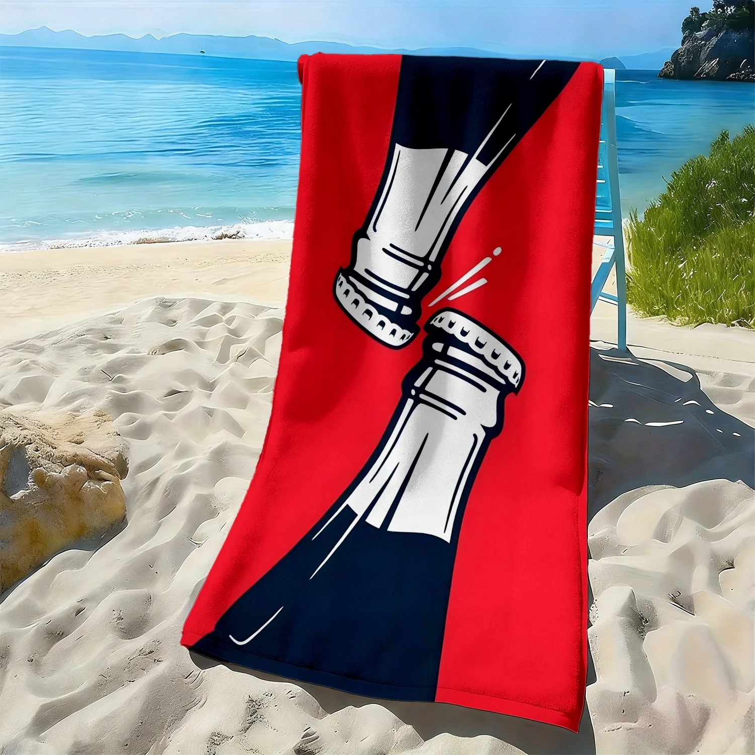 Vintage fun bottle cap collision pattern polyester microfiber beach towel is highly absorbent, suitable swimming beach outings