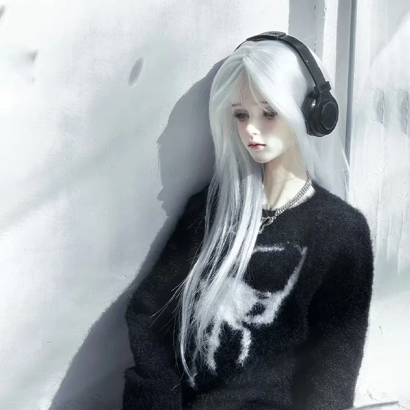 

bjd doll wigs are suitable for 1/3 1/4 1/6 size white high-temperature silk straight bangs long straight hair doll accessories