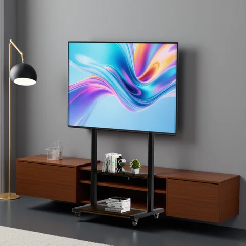 Heavy Duty 40-100 Inch TV Stand Stable Height Adjustable Mobile LCD TV Cart with Shelves and Wheels