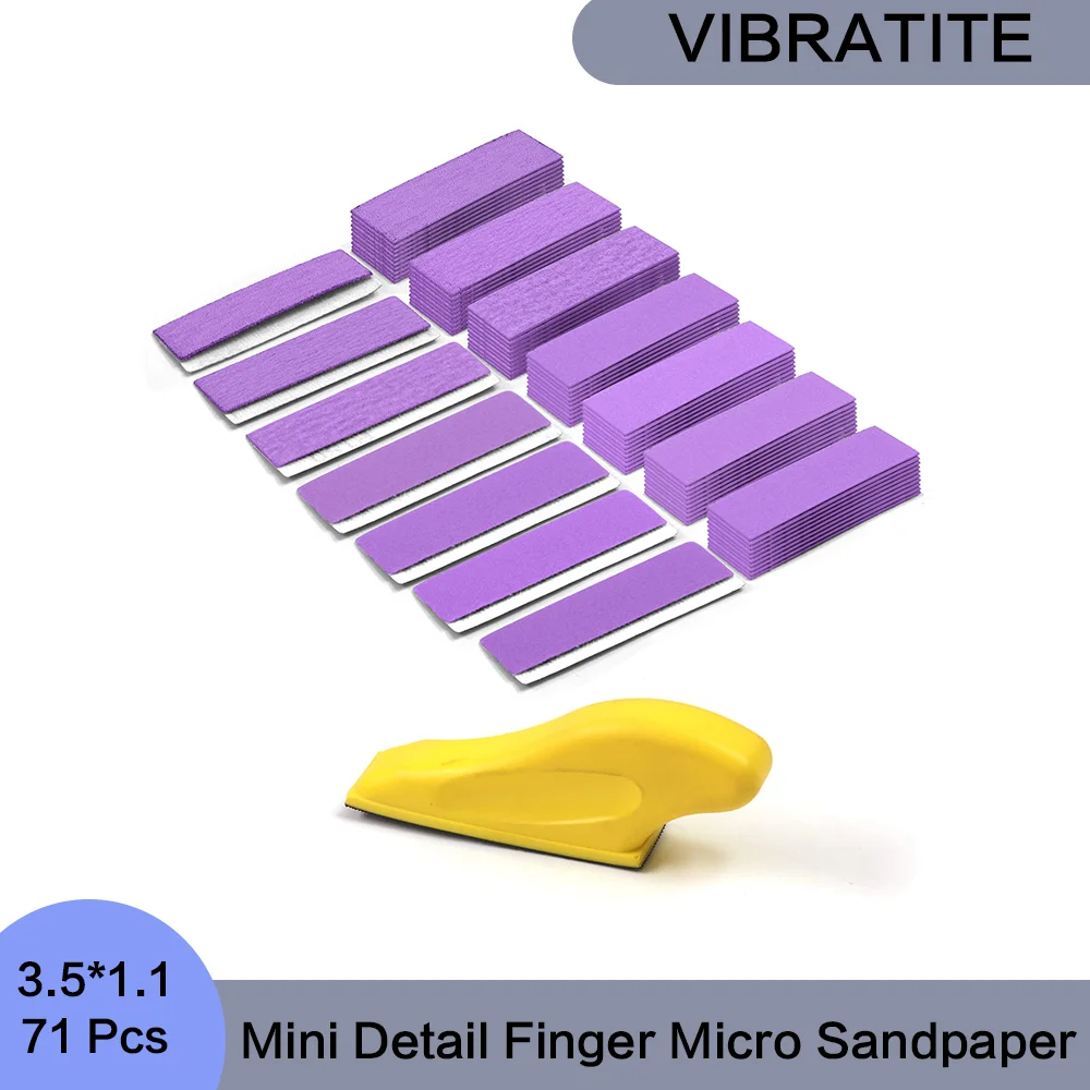 

71 Pcs Mini Detail Finger Micro Sandpaper 3.5” X 1” Small Hand Sanding Block 80/120/180/240/400/600 Grit For Wood Sanding