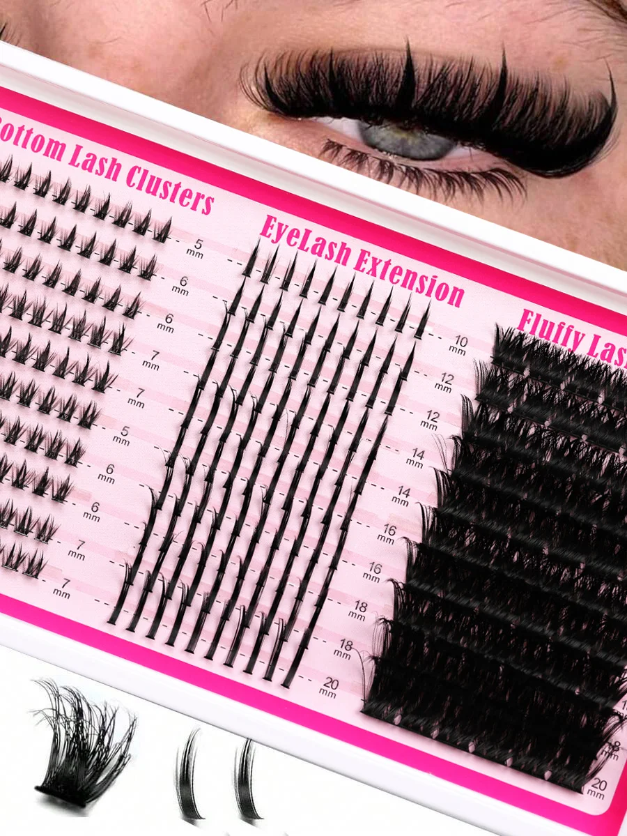 1 Box DIY Cluster-Wimpern-Set, Feenwimpern, Oberwimpern + Unterwimpern, gemischtes Set – 0,07 mm, gemischte Länge 5–20 mm, DD Curly