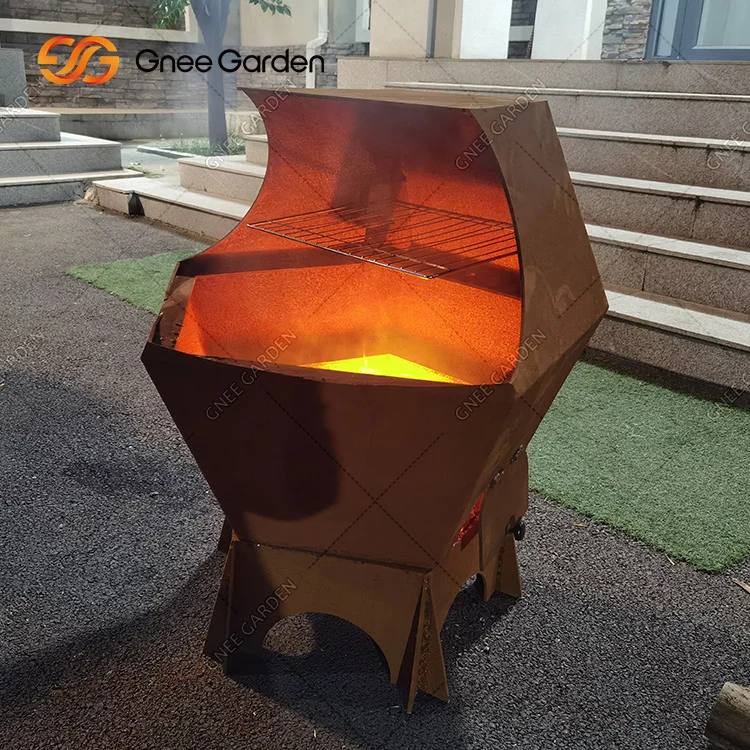 Portable Barbeque Grill Corten Steel Outdoor Bbq Rusty  Barbecue Grill for Sale