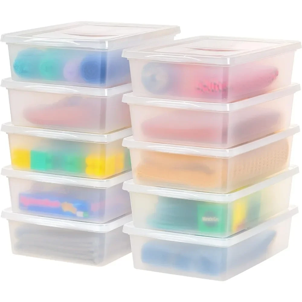 

10 Pack 28 Qt Clear Storage Box BPA-Free Plastic Stackable Bin with Lid Containers To Organize Closet Shelves Clothes Blankets