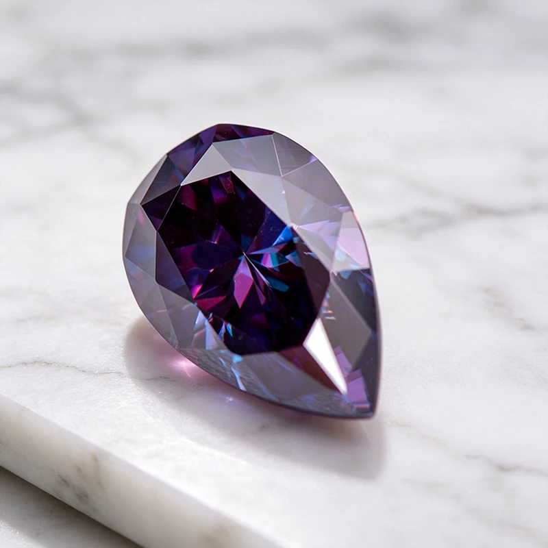 Moissanit-Stein in Birnenform Kaiserlich-Lila Farbton Edelstein für DIY-Schmuckherstellung Materialien Besteht Diamanttester mit Zertifikat – Detail 4
