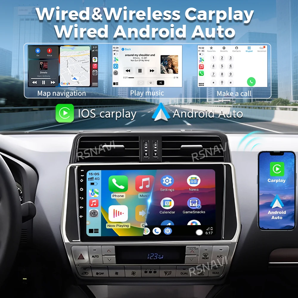 راديو سيارة أندرويد 15 لسيارة تويوتا لاند كروزر برادو 150 2018 - 2020 Carplay Auto GPS مشغل وسائط متعددة وحدة رأس الفيديو DSP ستيريو