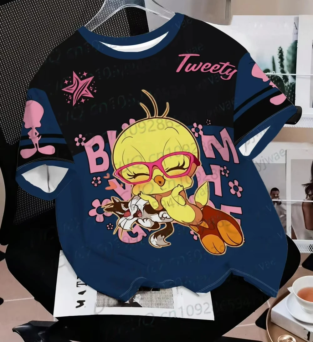 2026 Sommer Herren Damen Kurzarm-T-Shirt mit Tweety-Cartoon-Print, schnelltrocknend, Rundhals, lässiges T-Shirt-Oberteil
