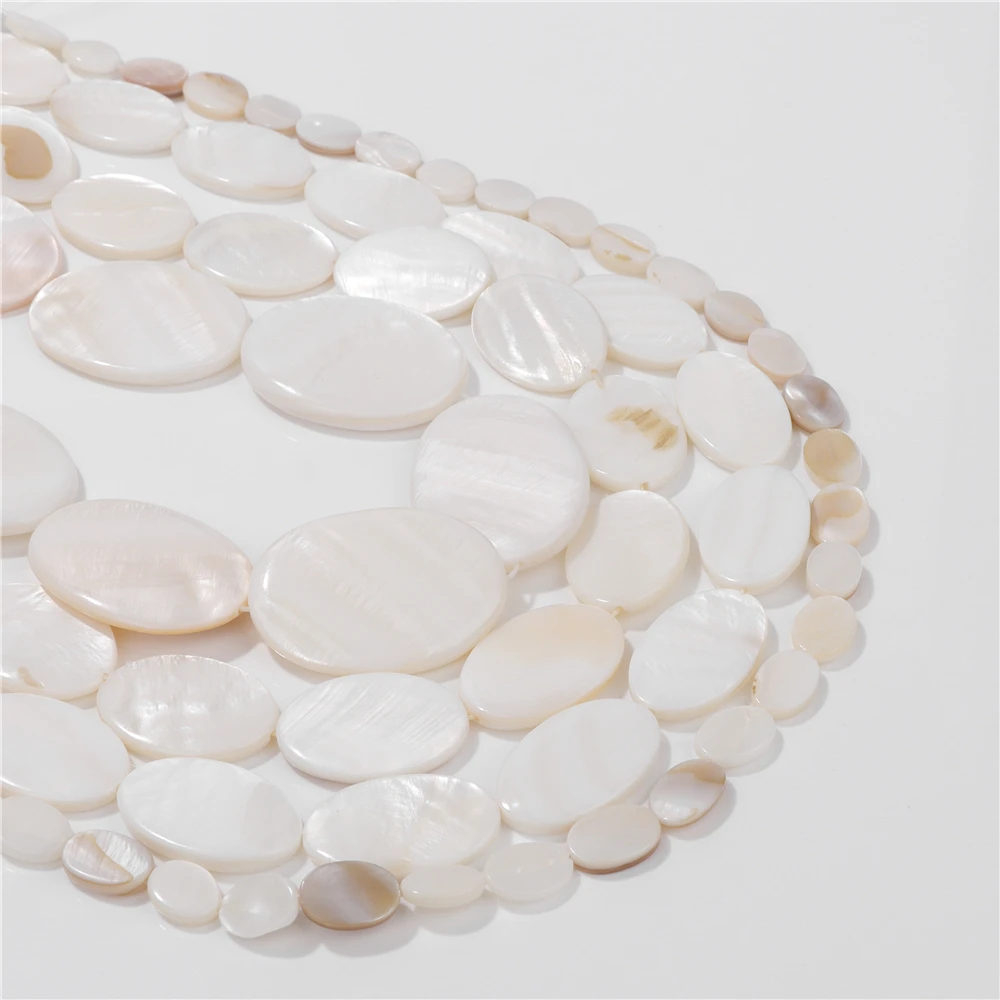 Flat Oval Shell Beads Natural Mother of Pearl Shell Oval Beads for Making Necklace Jewelry DIY Bracelet Handwork 15 Inches