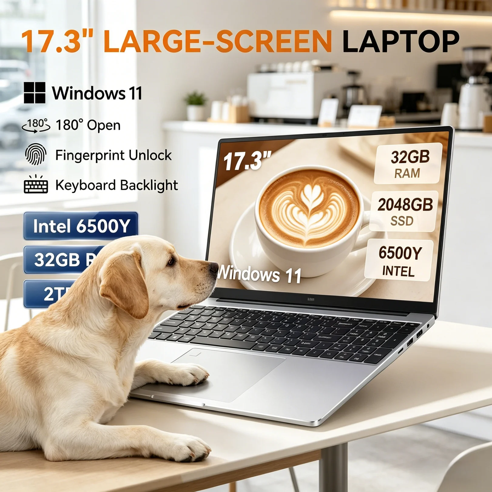 

Ultra Thin 17.3 Inch HD Laptop New Arrival Intel 6500Y Processor 32GB RAM 1TB/2TB Storage Win11 Pre-installed Portable Business