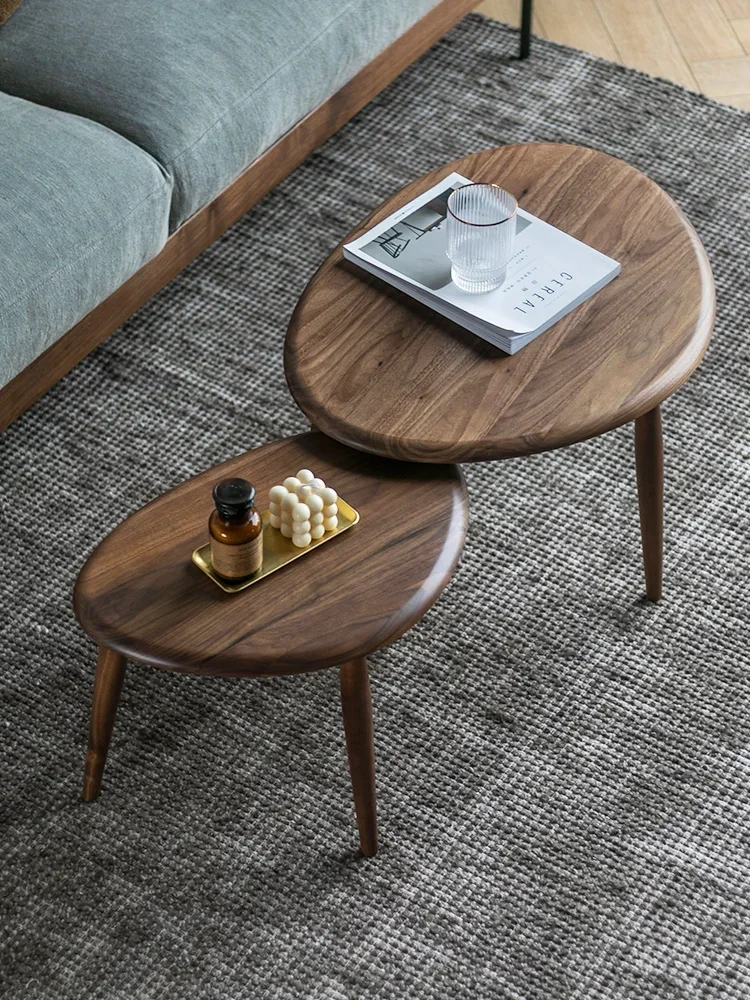 

Nordic solid wood coffee table, modern simple small apartment, black walnut corner, a few pebbles, living room side a few simple