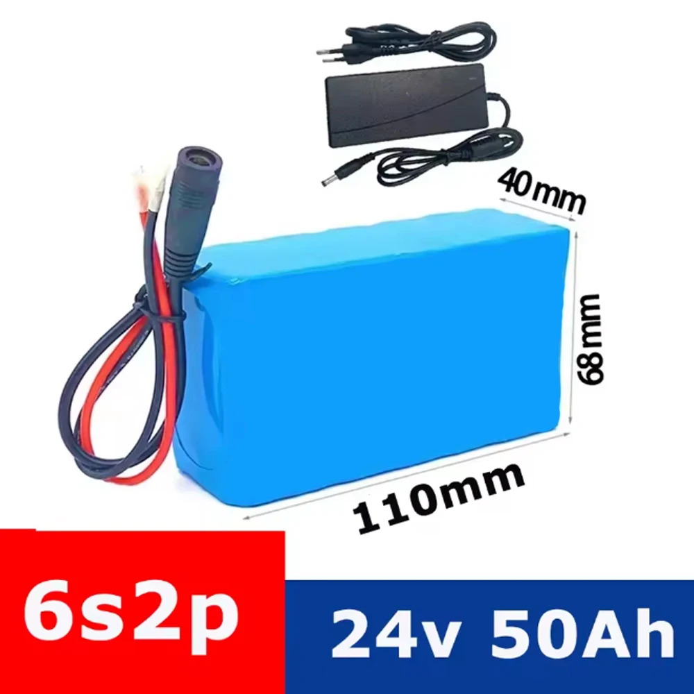 

24V 50Ah 18650 Lithium Battery Pack - 6S2P 50000mAh Rechargeable Li-ion Battery with Fast Charger, Safe & Durable