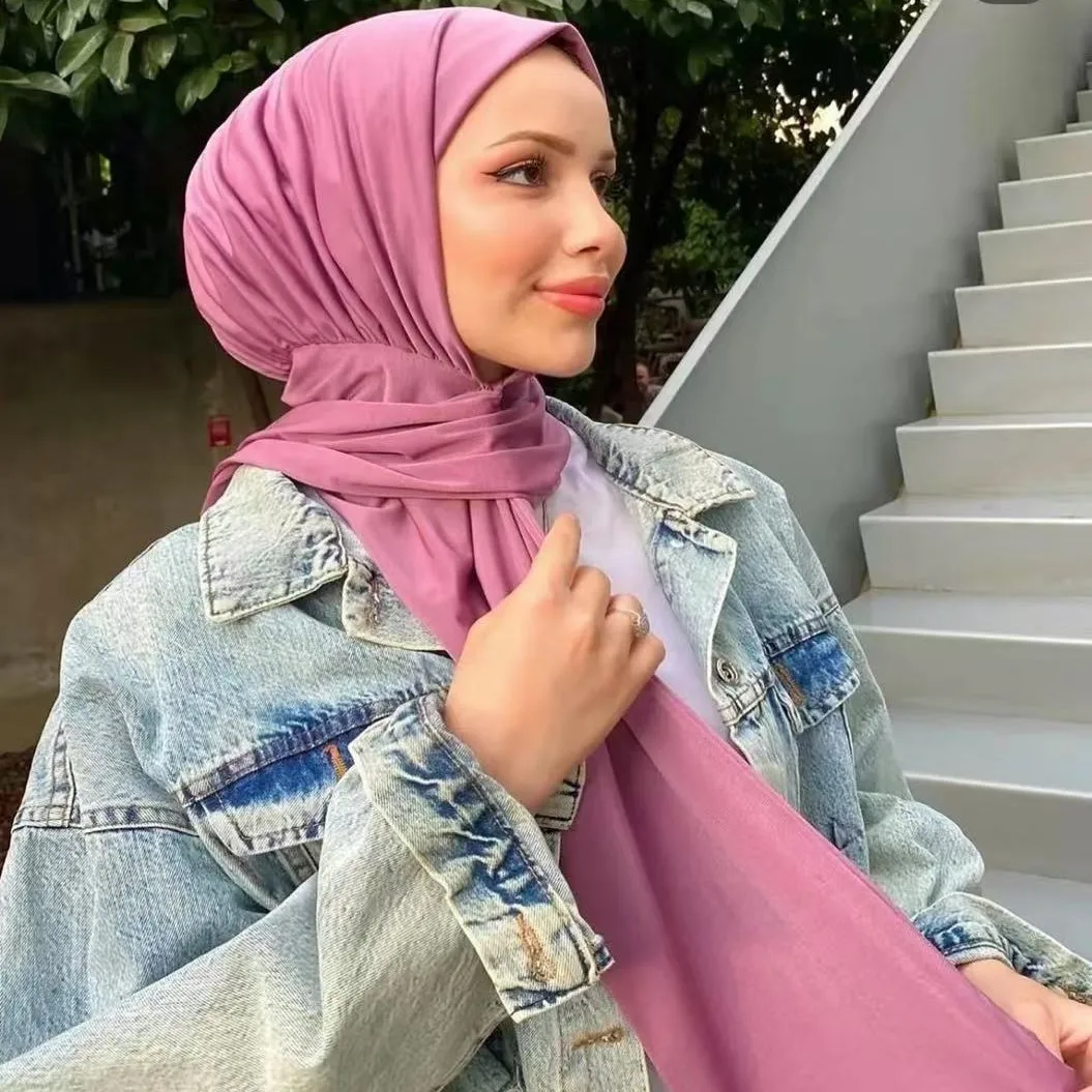 Ready to Wear Snap Fastener Hijab for Muslim Women Full Cover Head Wraps Scarf Islam Instand Turban Female Headband Shawl