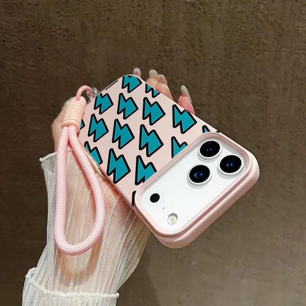 Coole blaue Cartoon-Blitz-Bonbonfarben-Hülle mit Litschi-Muster für iPhone 17 Air 16 15 14 13 12 11 Pro Max Plus mit Lanyard-Abdeckung – Detail 4