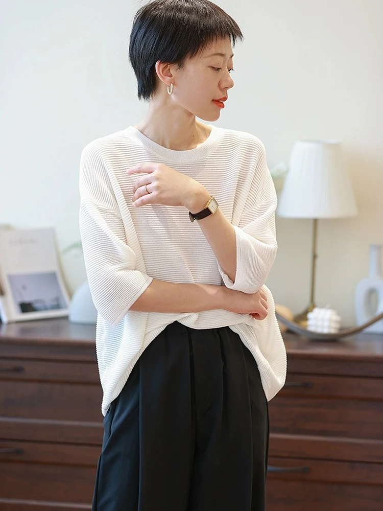 เสื้อถักลำลองสไตล์เกาหลีสำหรับฤดูร้อน ทรงหลวม สวมใส่สบาย เหมาะสำหรับใส่ไปทำงานหรือใส่เที่ยว