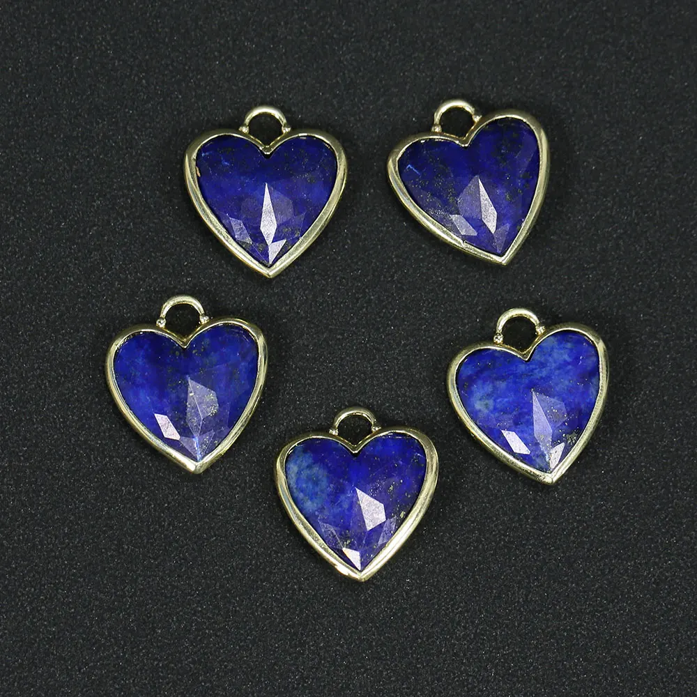 APDGG 5Pcs Natural Blue Lapis Lazuli Hearts Shape Pendant Charms For Necklace Earrings Jewelry Making DIY