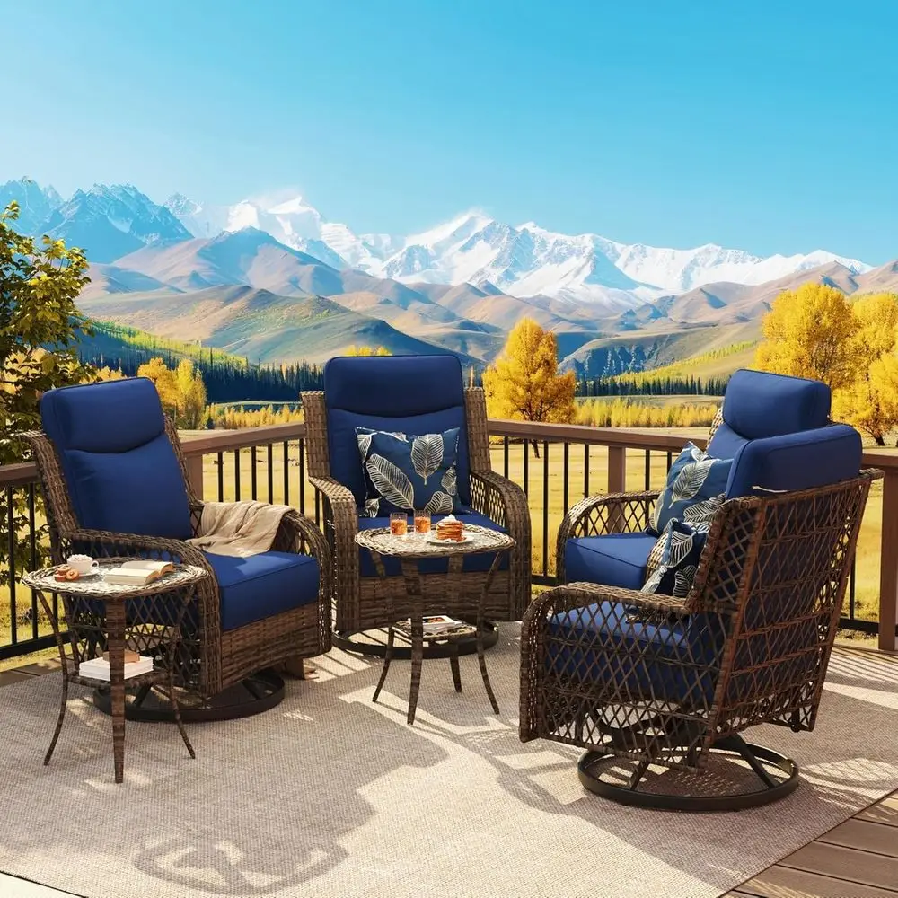

6-Piece Wicker Swivel Rocker Patio Set with Side Table, Thick Cushions & High Back Support