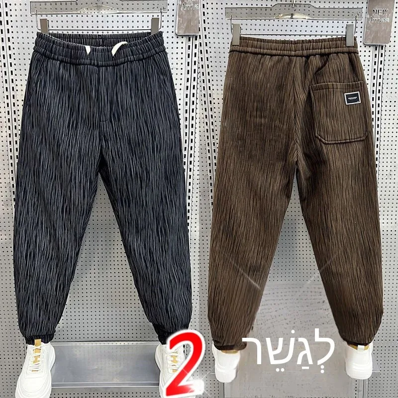 Men's Casual Fleece Lined Thickened Loose Waist Cargo Pants Autumn Winter Outdoor Wear Big Size Elastic Waist Workwear