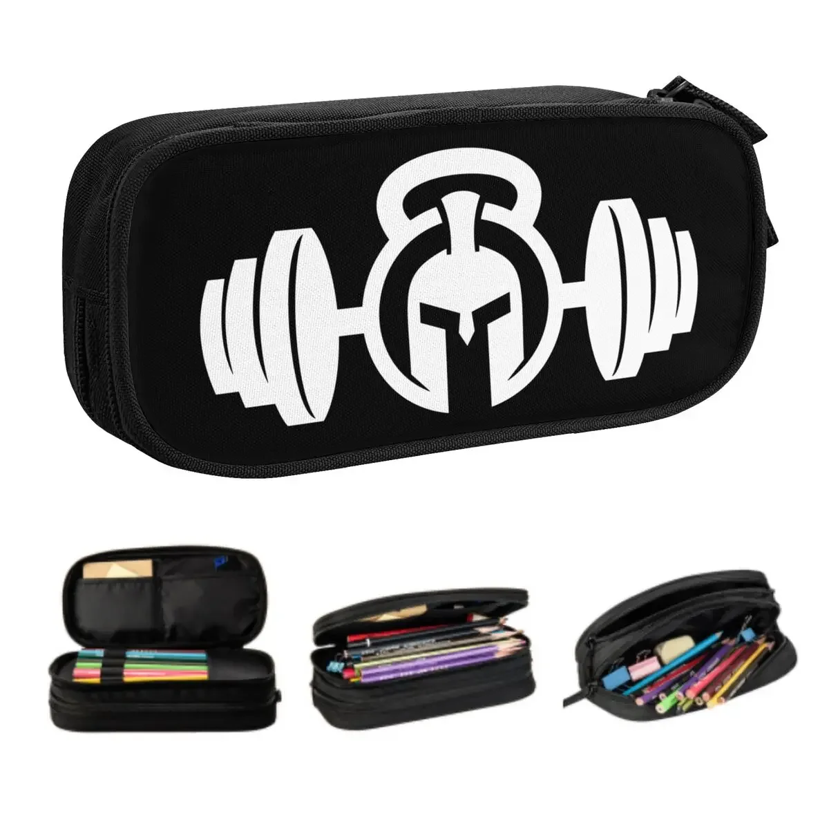 Custom Spartan Gym Logo Cute Pencil Case Boys Gilrs Large Capacity Bodybuilding Fitness Muscle Pencil Bag Students Stationery