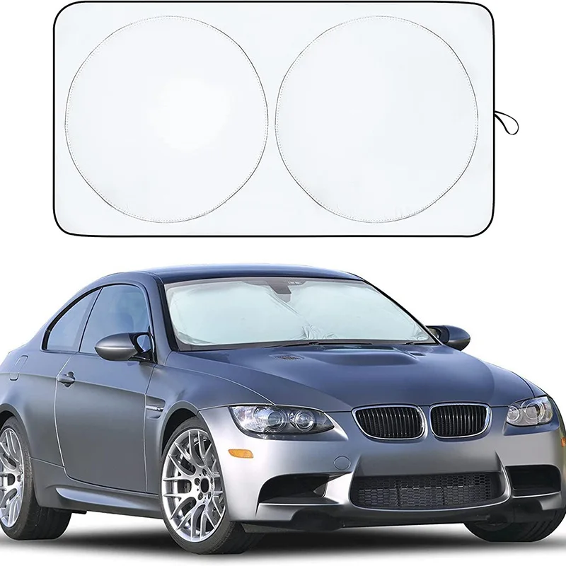 Car front windshield double circle sunshade titanium silver glue foldable car window cover car sunshade