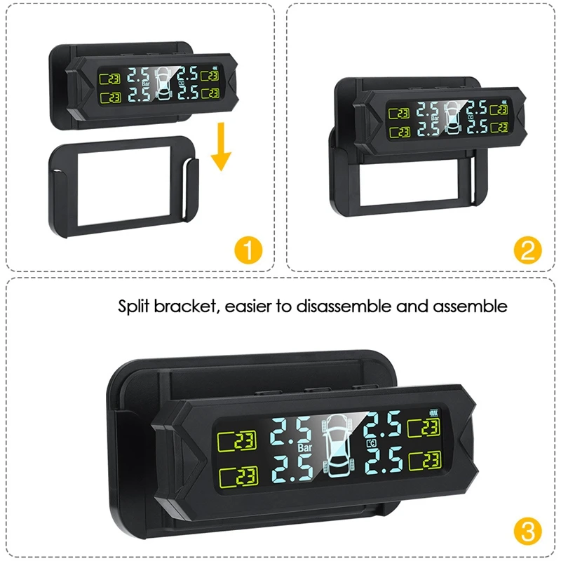 USB Solar Power Tire Pressure Monitoring System Wireless Car TPMS LCD Display Pressure Alarm With Internal Sensor