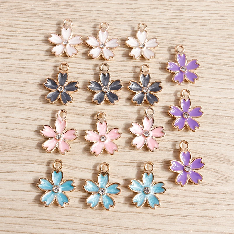 10pcs 14x17mm Cute Enamel Flower Charms Pendants for Jewelry Making Necklaces Earrings DIY Handmade Keychains Crafts Accessories