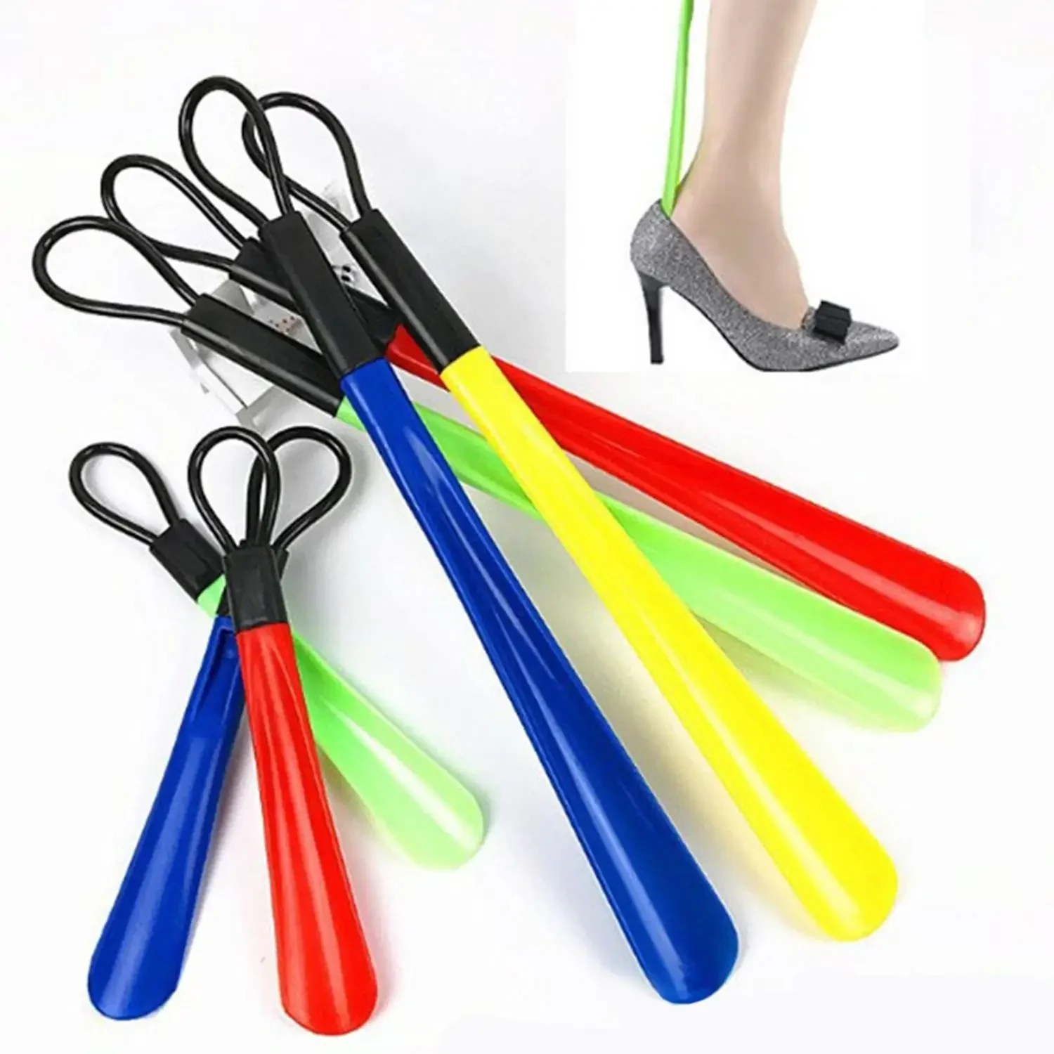 1/2pc long flexible plastic shoe horn for easy wearing of shoes in multiple colors-shoe lifter and spoon shaped shoe accessories