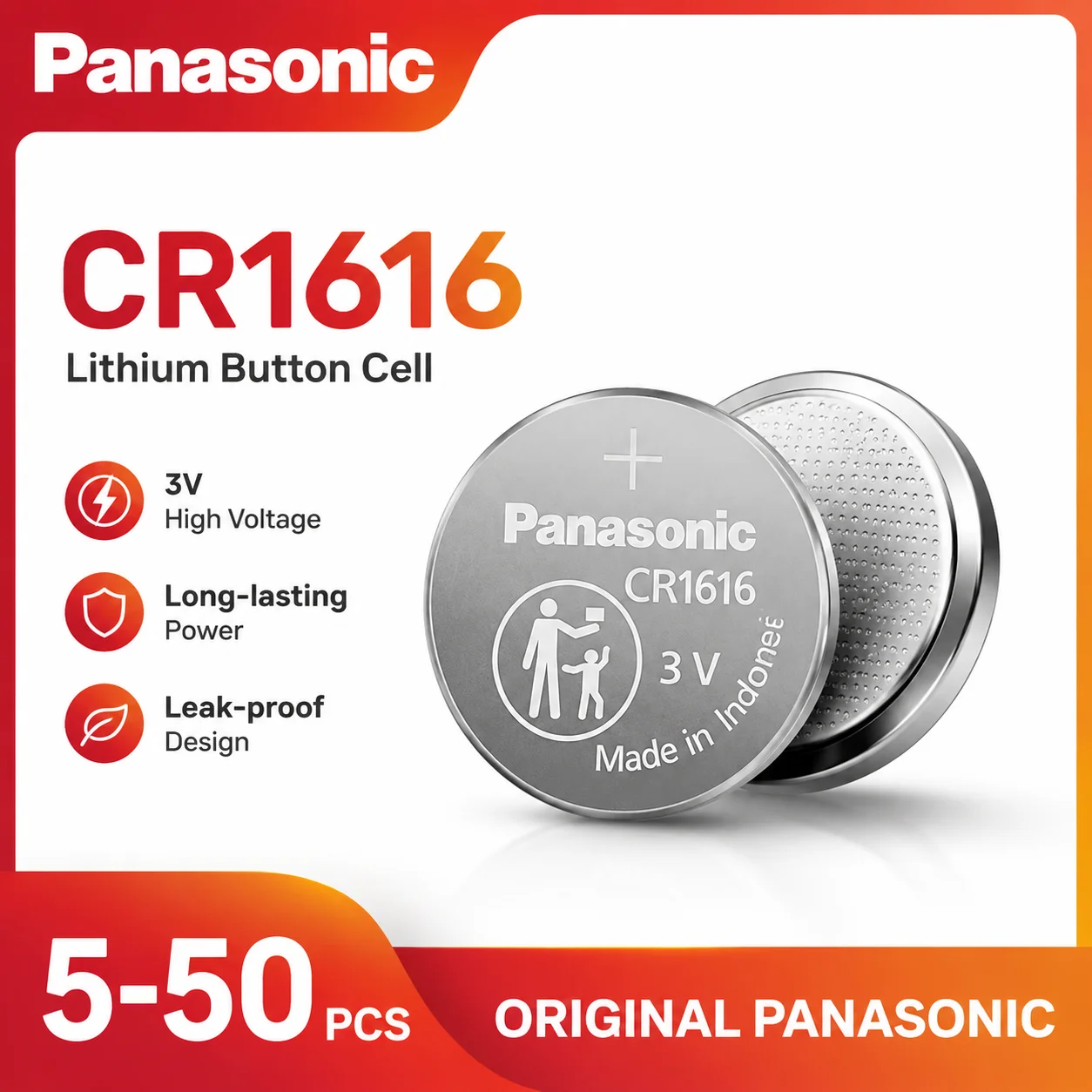 5-50pcs Original PANASONIC CR1616 CR 1616 3V Lithium Battery For Watch Calculator Clock Remote Control Toys Button Coins Cell
