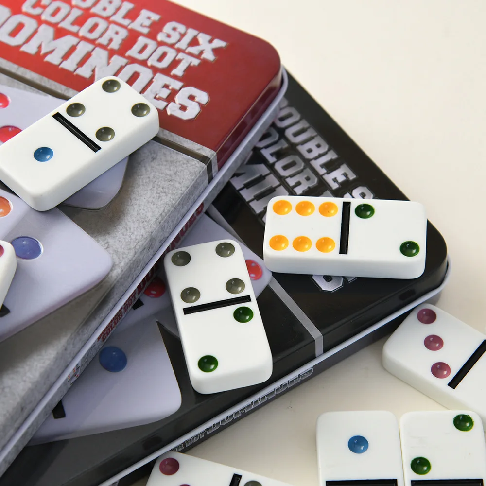 Dominos mathématiques éducatifs Double Six - Couleur ivoire - Jeu de société interactif familial - Jeu de table d'entraînement mental dans une boîte en métal