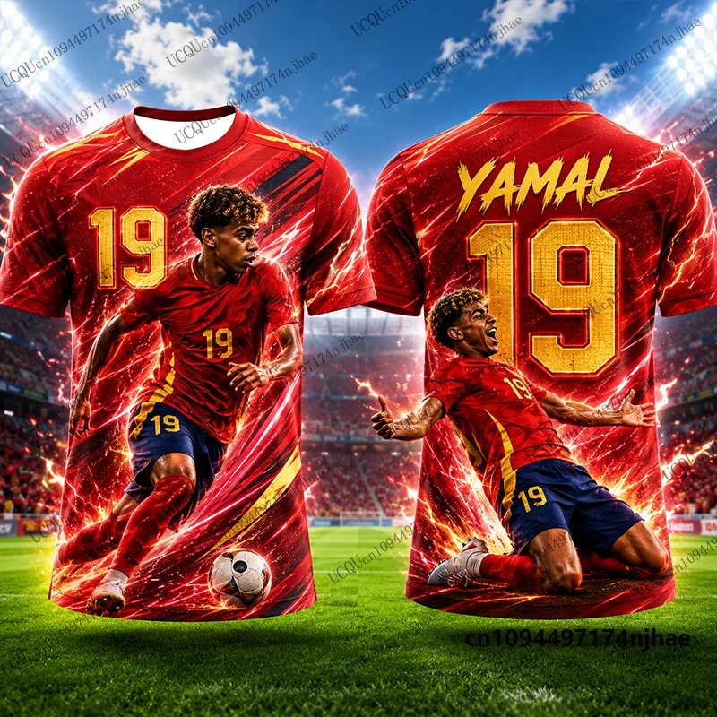 2026 New ChatGPT Yamal No.19 Print Football Jersey Men's T-shirt Summer Sports Breathable Quick Dry Tees Casual Kids/Adult Tops