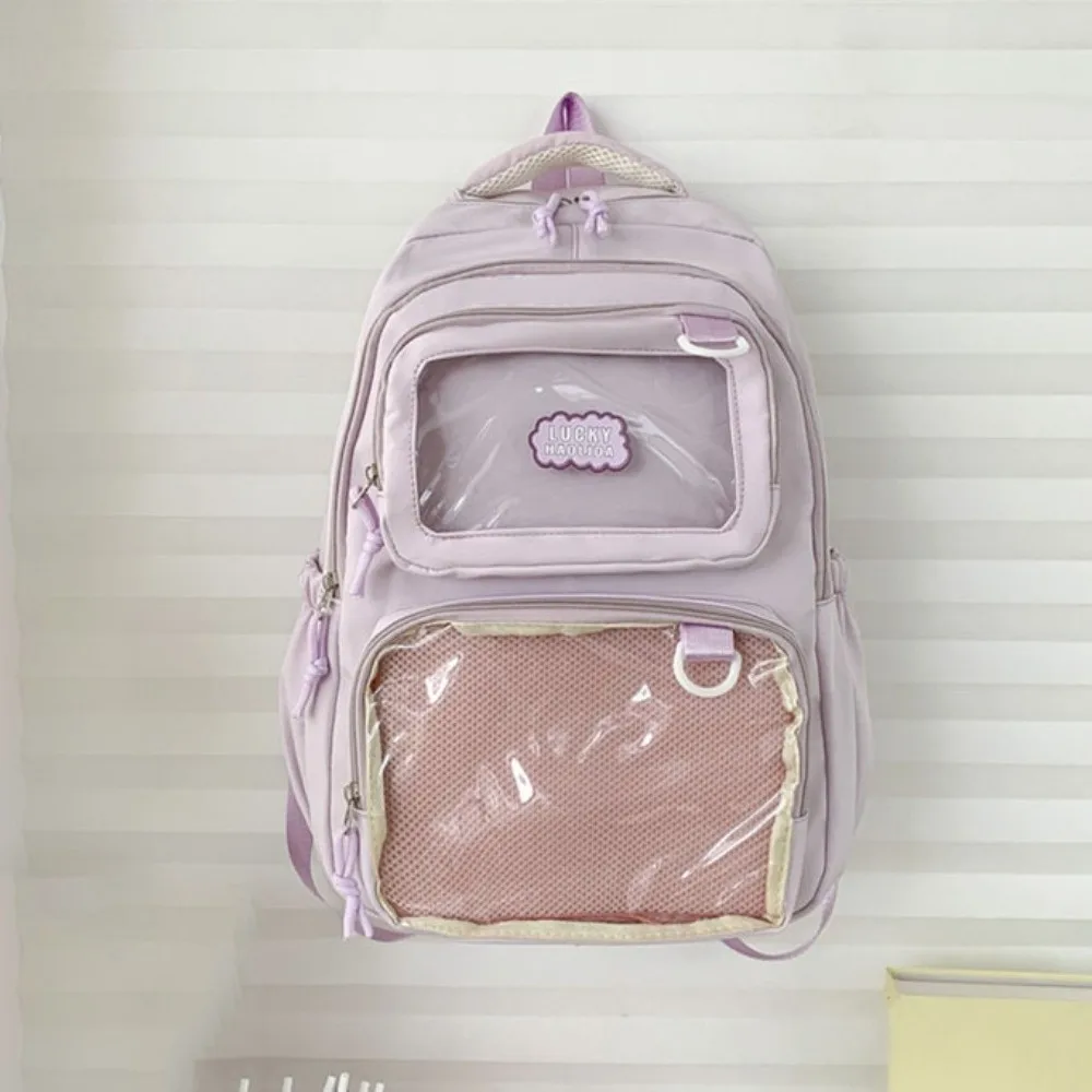 Solid Color Nylon Ita Backpack Dustproof Transparent Students School Bag Durable Scratch Prevention Large Capacity Daypack