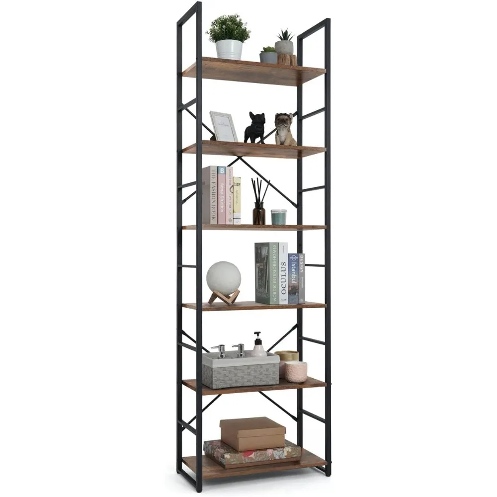 

6 Tier Bookshelf, 24 Inch Width Free Standing Shelf, Bookcase Shelf Storage Organizer, Industrial Book Shelves for Home Office,