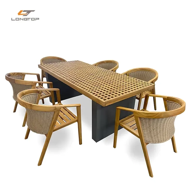

Outdoor Furniture Natural Teak Wood Picnic Table and Chairs for 6