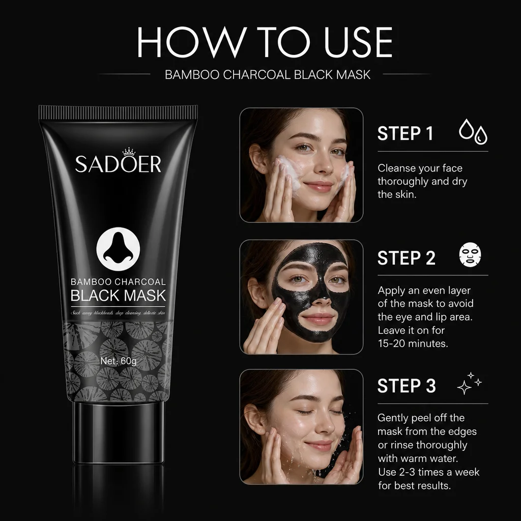 60g Bamboo Charcoal Peel Off Mask Blackhead Remover Oil Control Deep Clean Refine Pores Nose T-Zone Facial Treatment