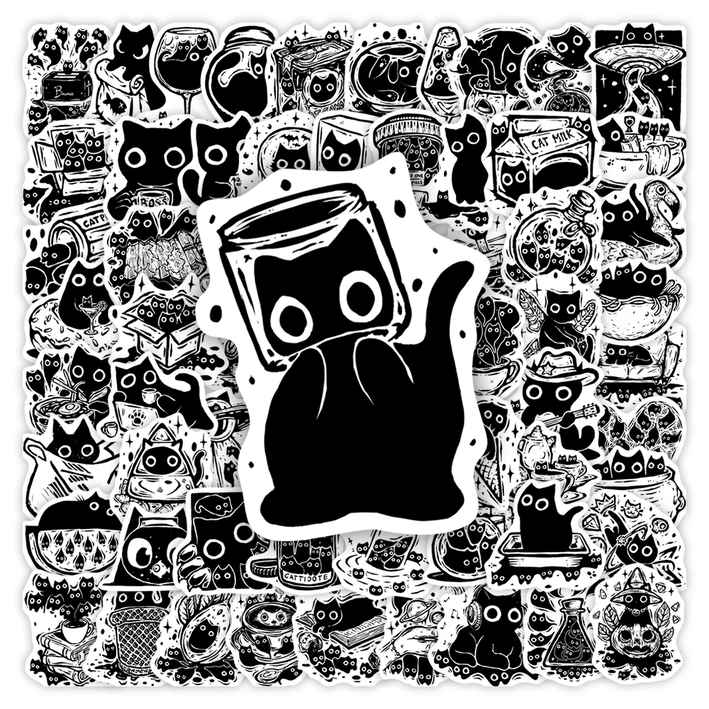 10/30/60Pcs Cute Pure Black Cat Sticker DIY Toy Gift Waterproof Graffiti Decal for Junk Journal Laptop Luggage Bottle Decorative