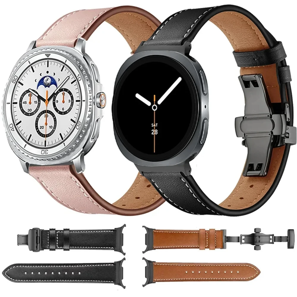 Pulseira de couro de alta qualidade para samsung galaxy watch ultra 2025 47mm pulseira com fivela borboleta galaxy watch 8 40/44/46mm